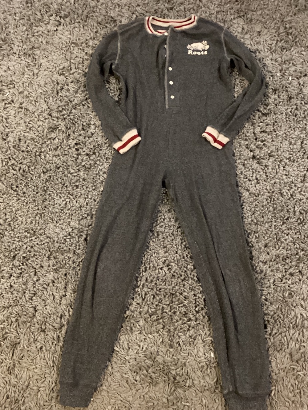 Roots Charcoal One-Piece Jumpsuit with Red-Trim Details